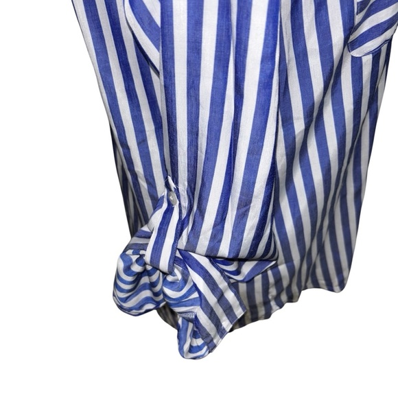 Express Women's M Medium Button Down Blouse Roll Tap Sleeves Striped Lightweight - Picture 5 of 7